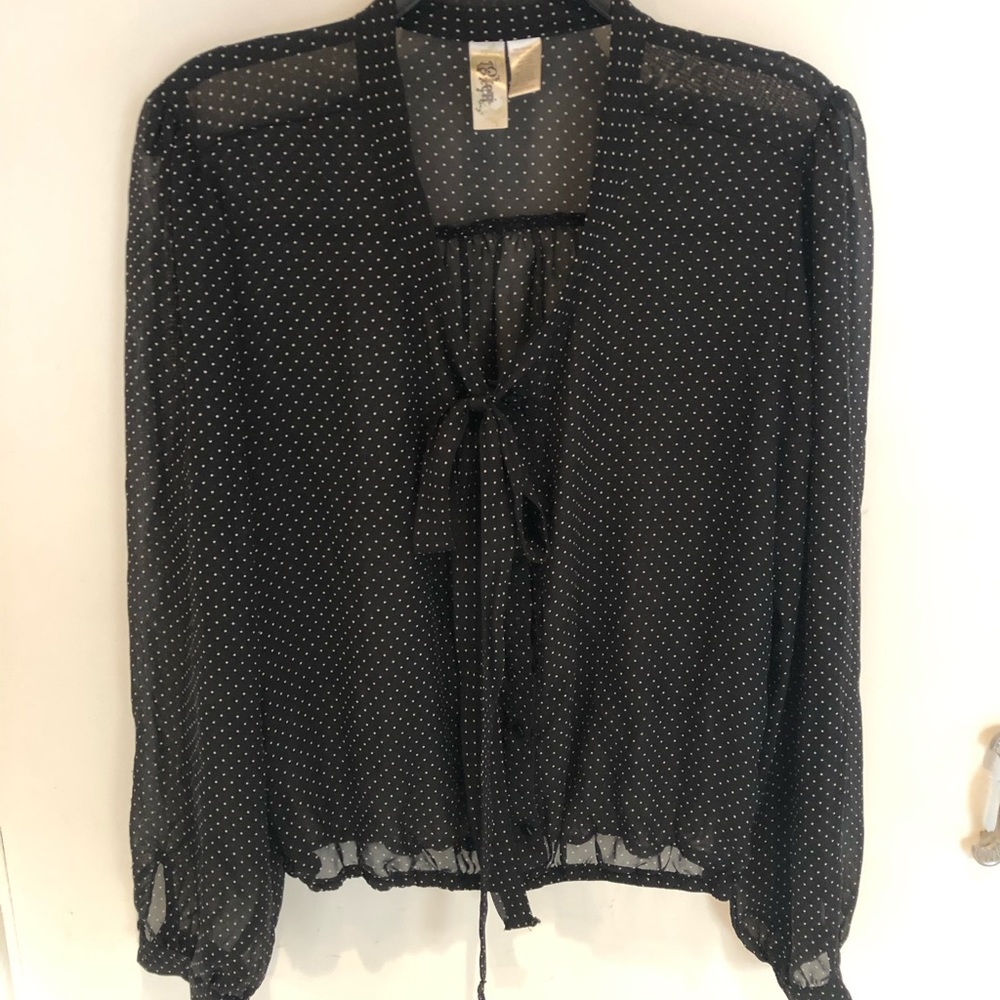 Black and white polka dot tie front shirt